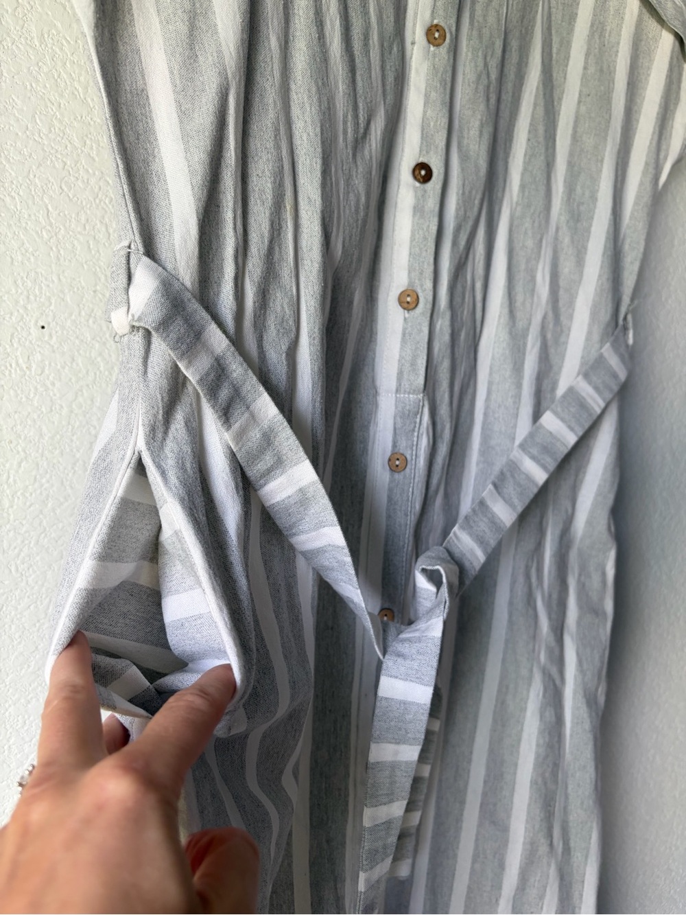 Piper & Scoot Short Sleeve Dress with Waist Tie -‎ Grey/White - Picture 3 of 5